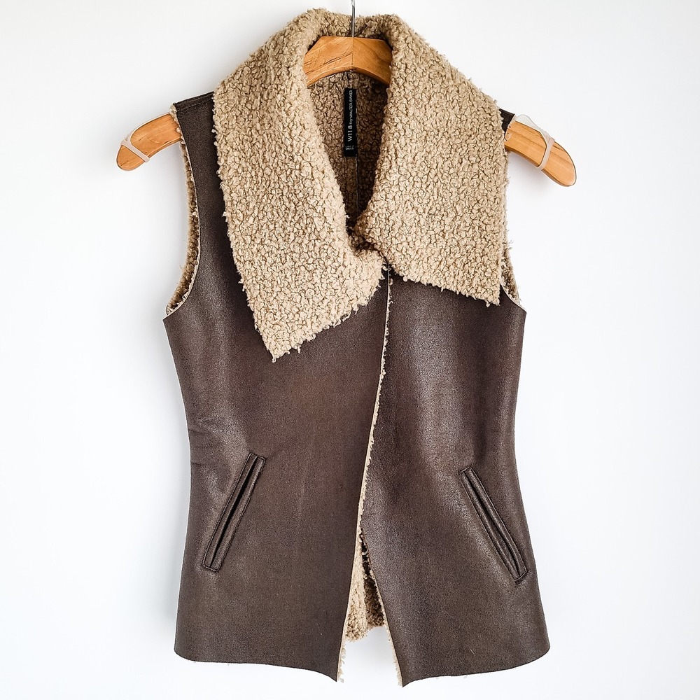 W118 By Walter Baker Asymmetrical Open Front 1-Button Snap Sherpa Vest Womens S